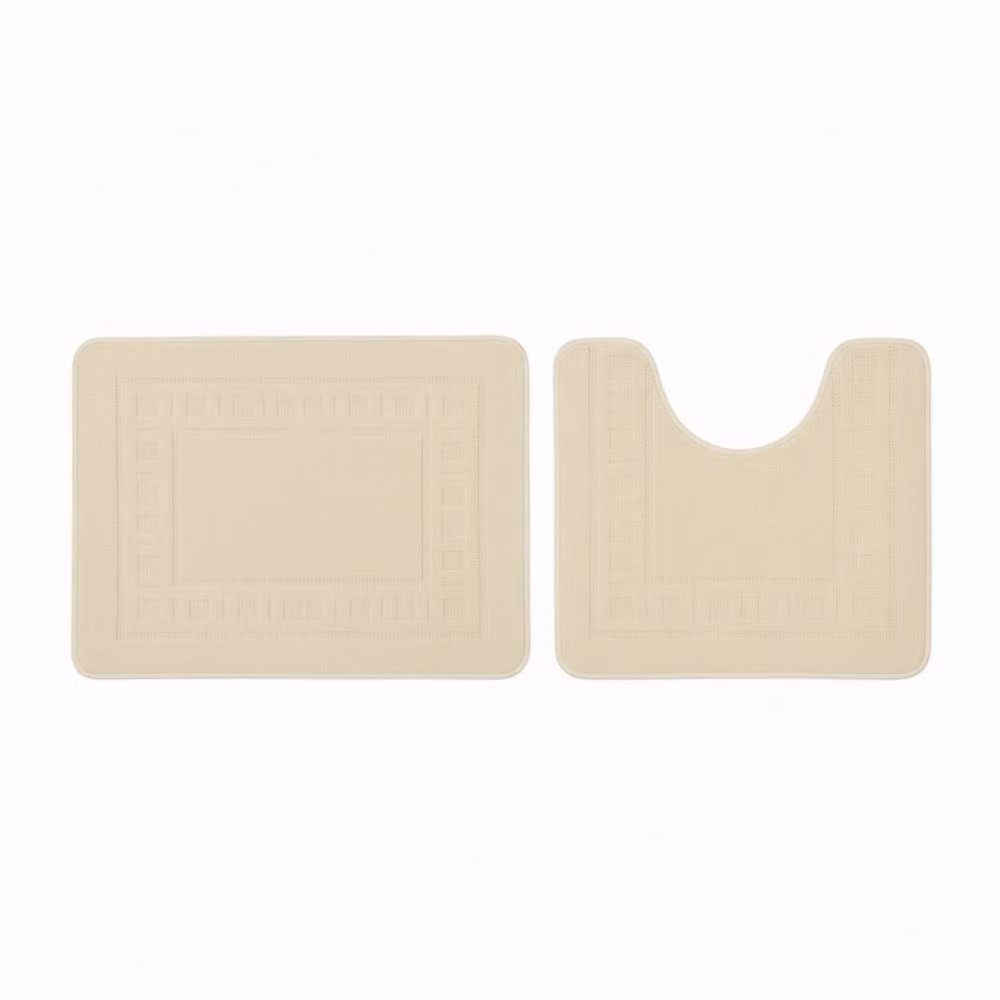 Snug City 2 Piece Box Design Bath Mat Set in Beige, W: 50 cm x L: 80 cm – 2
