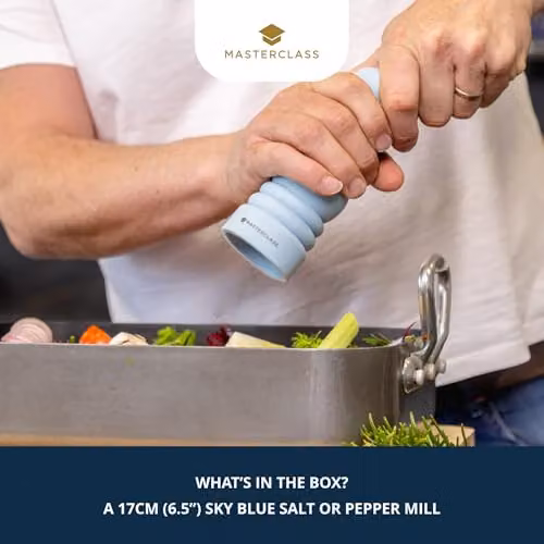 MasterClass Salt or Pepper Mill with Interchangeable Caps and Ceramic Grinder, Blue, Height: 17 cm – 2