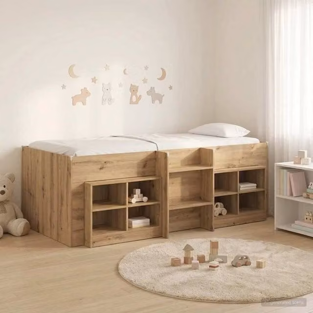 Berkfield Home Loft Bed Frame with Cabinet in Artisan Oak Brown Engineered Wood – 1