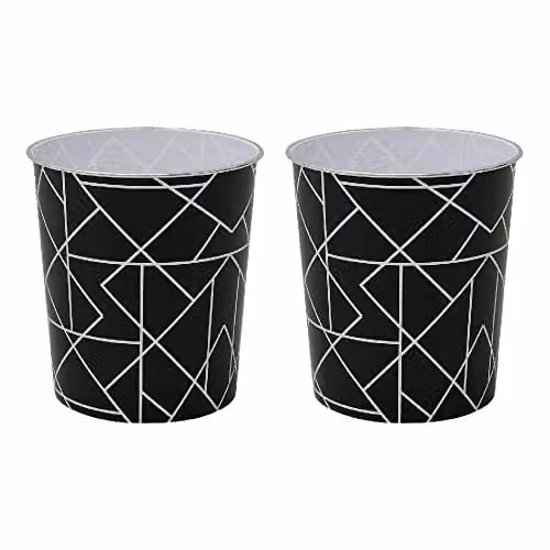 JVL Linear Waste Paper Bin Set of 2, Black and Silver Plastic