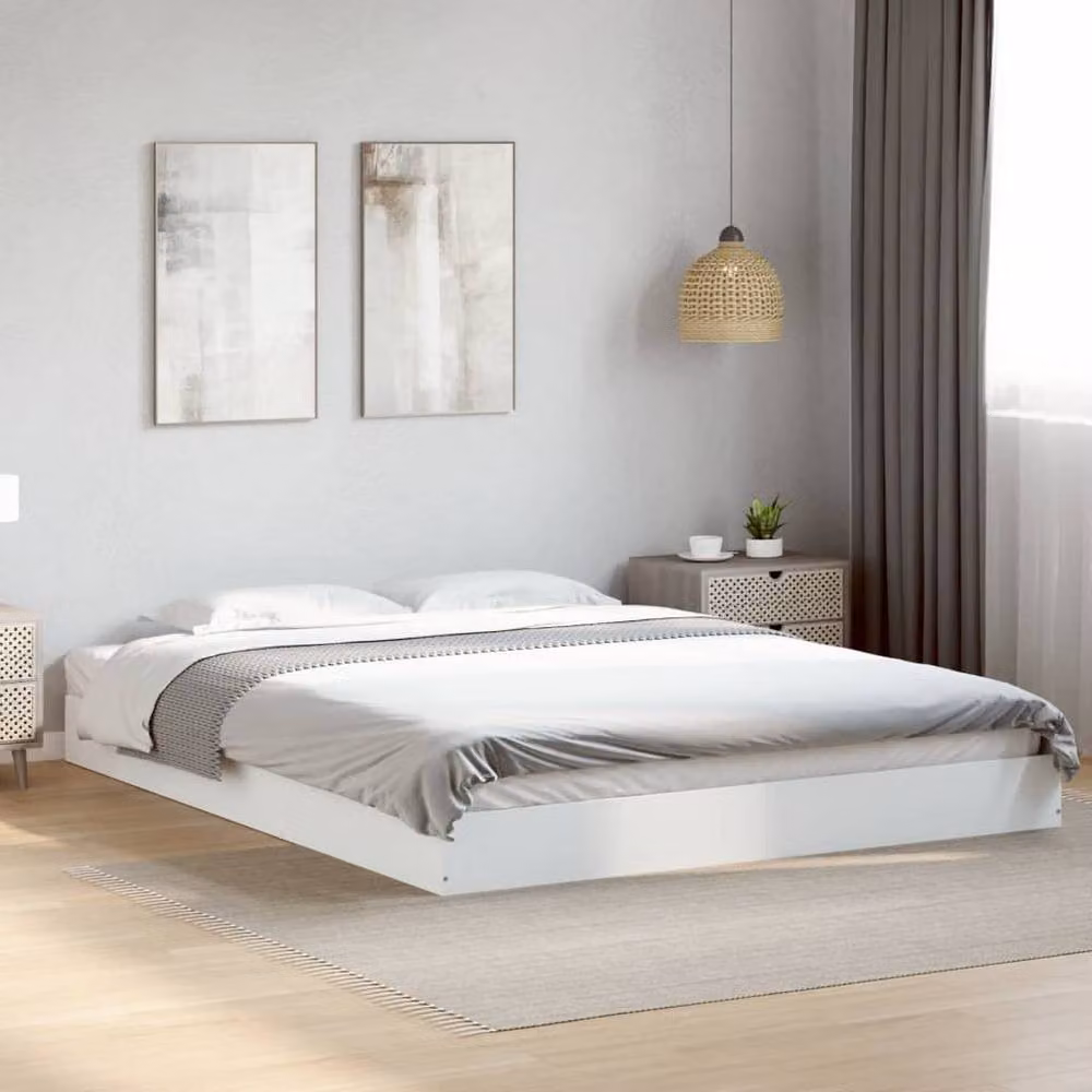 Berkfield Home Modern Bed Frame in White, Engineered Wood, W/D/H: 160 x 200 cm – 2
