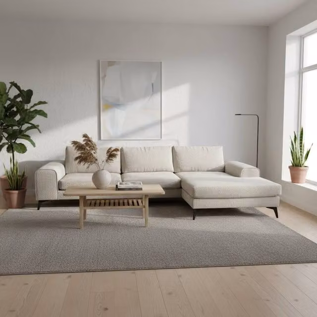 Abakus Direct Venice Chenille L-Shaped Corner Sofa in White, Right Hand Facing