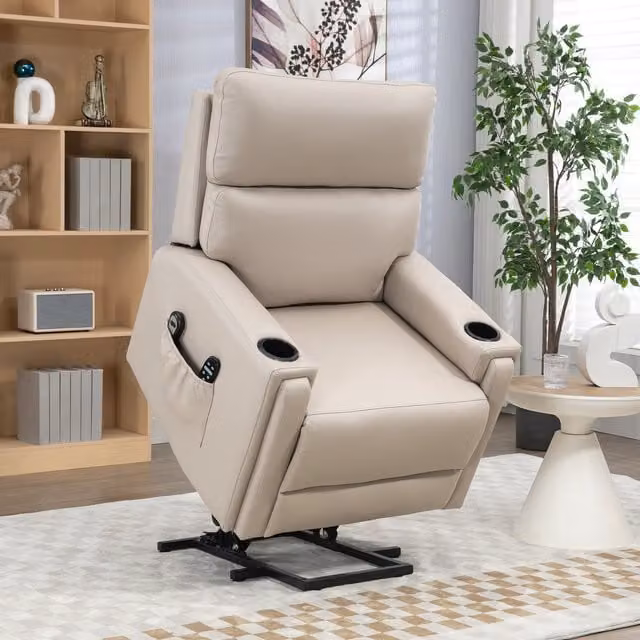 HOMCOM Electric Power Lift Chair with Heat in Beige Synthetic Leather