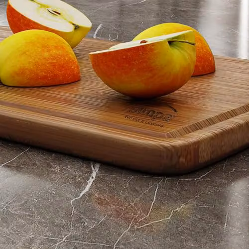Simpa Set of 2 Pre-Oiled Reversible Bamboo Chopping Boards in Beige, Rectangular with Groove, W: 40 cm x D: 28 cm and W: 33 cm x D: 23 cm – 5