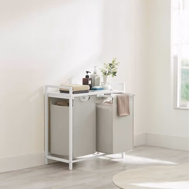 Neo White Laundry Basket Hamper with Shelf and Removable Bag