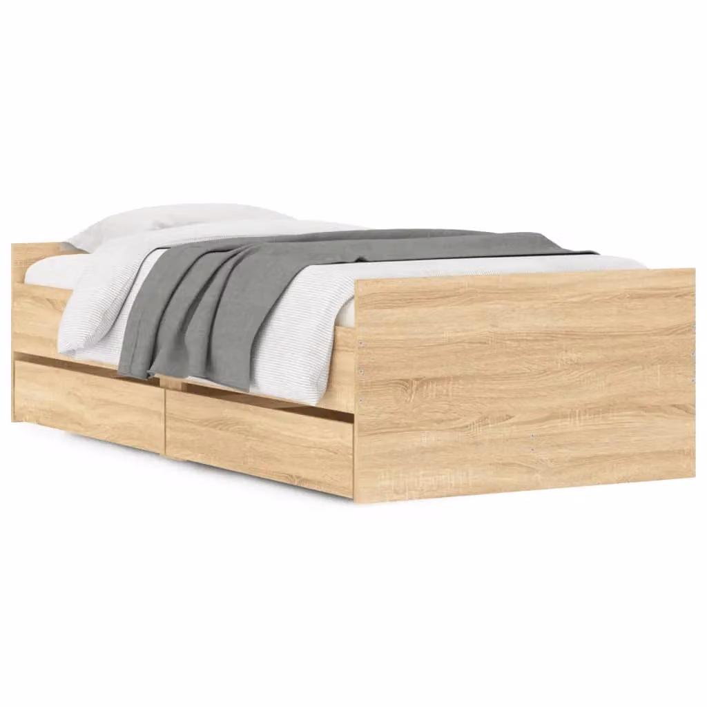 Berkfield Home Bed Frame with Drawers in Sonoma Oak, Brown, W/D/H: 90 x 200 cm – 2