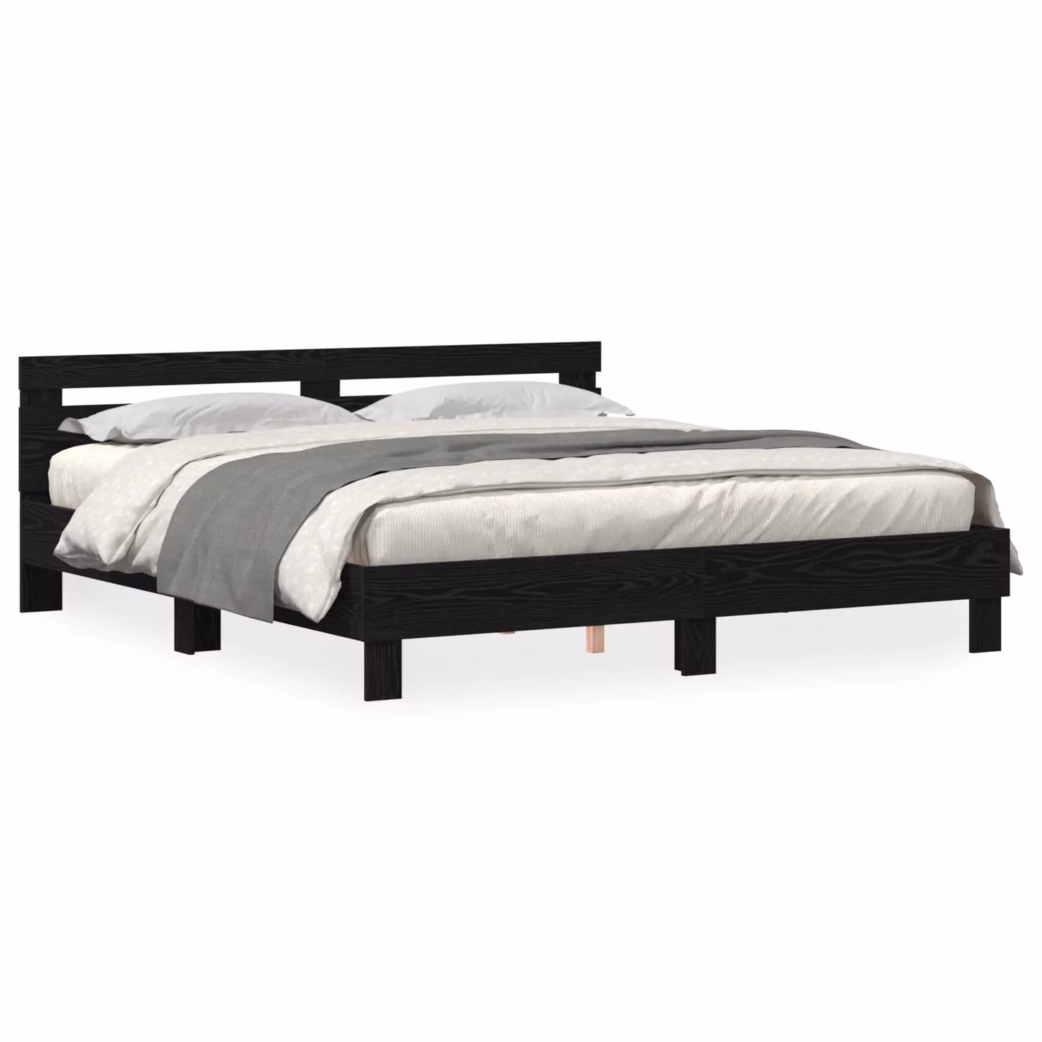 Berkfield Home Modern Solid Wood Bed Frame in Black Oak, W/D/H: 200 x 200 x 204 cm – 2