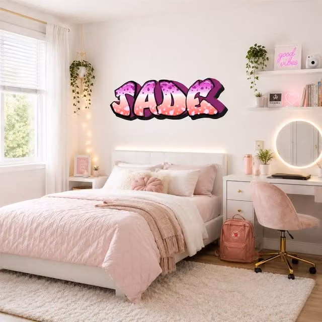 60 SECOND MAKEOVER Personalised Graffiti Name Wall Sticker Decal in Pink and Purple, 60 cm