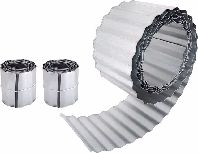 Primrose Corrugated Galvanised Aluzinc Metal Lawn Edging, Silver, Length: 500 cm