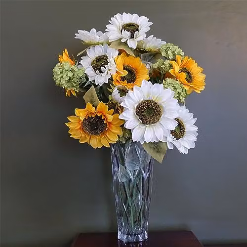 Botanik Premium Luxury Ridged Glass Vase, Clear and White, H 35 cm, W 17 cm, D 17 cm – 2