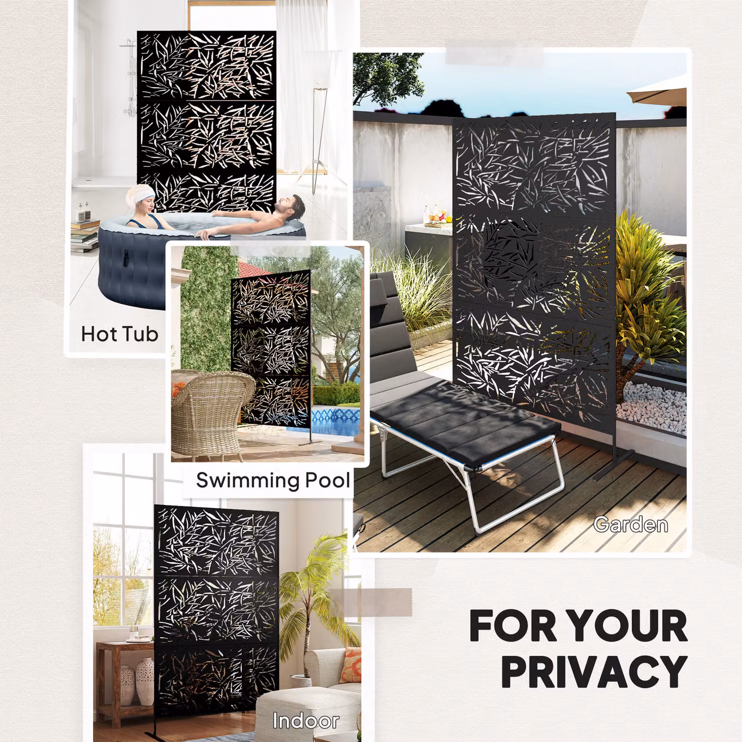 Outsunny Black Metal Freestanding Outdoor Privacy Screen and Decorative Garden Divider – 6
