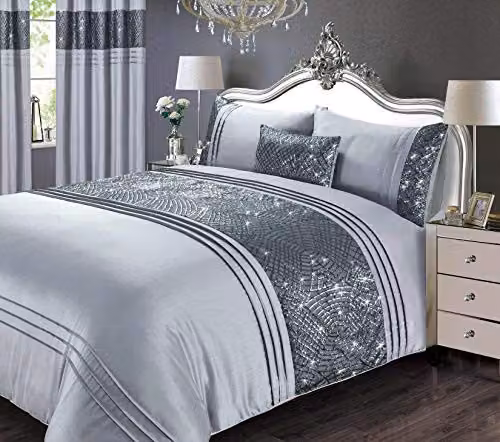 Rapport Home Charleston Polycotton Duvet Cover and Pillowcase Set, Grey, W/D/H: 135 x 200 cm