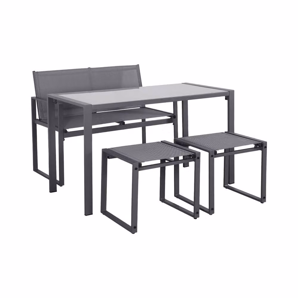 sweeek Steel and Textilene Garden Table with 4 Seats in Dark Grey – 2
