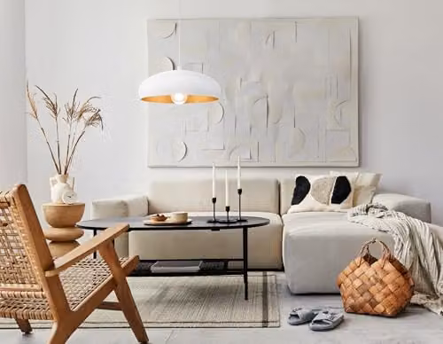 Eglo Mogano 1 Vintage Industrial Pendant Light, White and Copper, W/D/H: 40 x 40 x 110 cm – 2