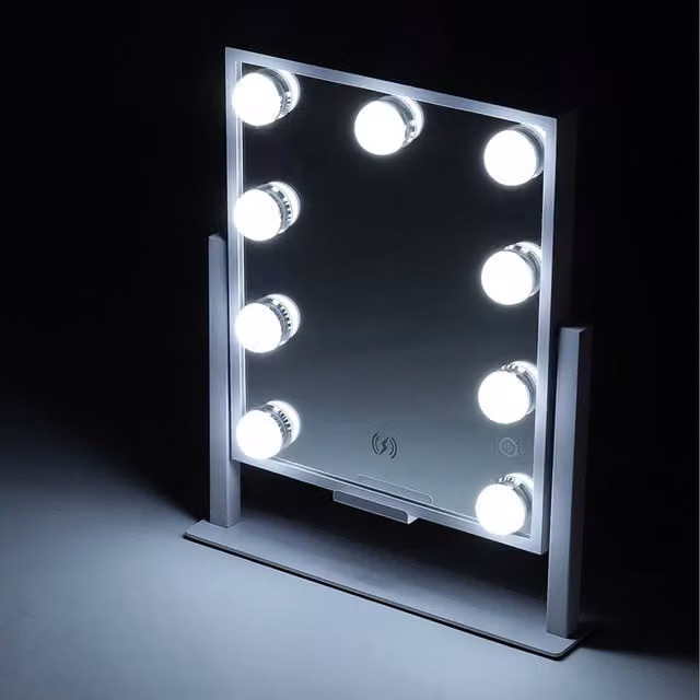 Livingandhome Dimmable 9 LED Hollywood Tabletop Vanity Makeup Mirror in White