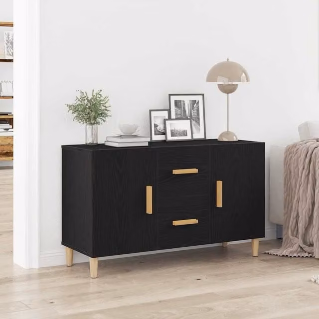 Berkfield Home Black Oak Sideboard, W/D/H: 100 x 36 x 60 cm