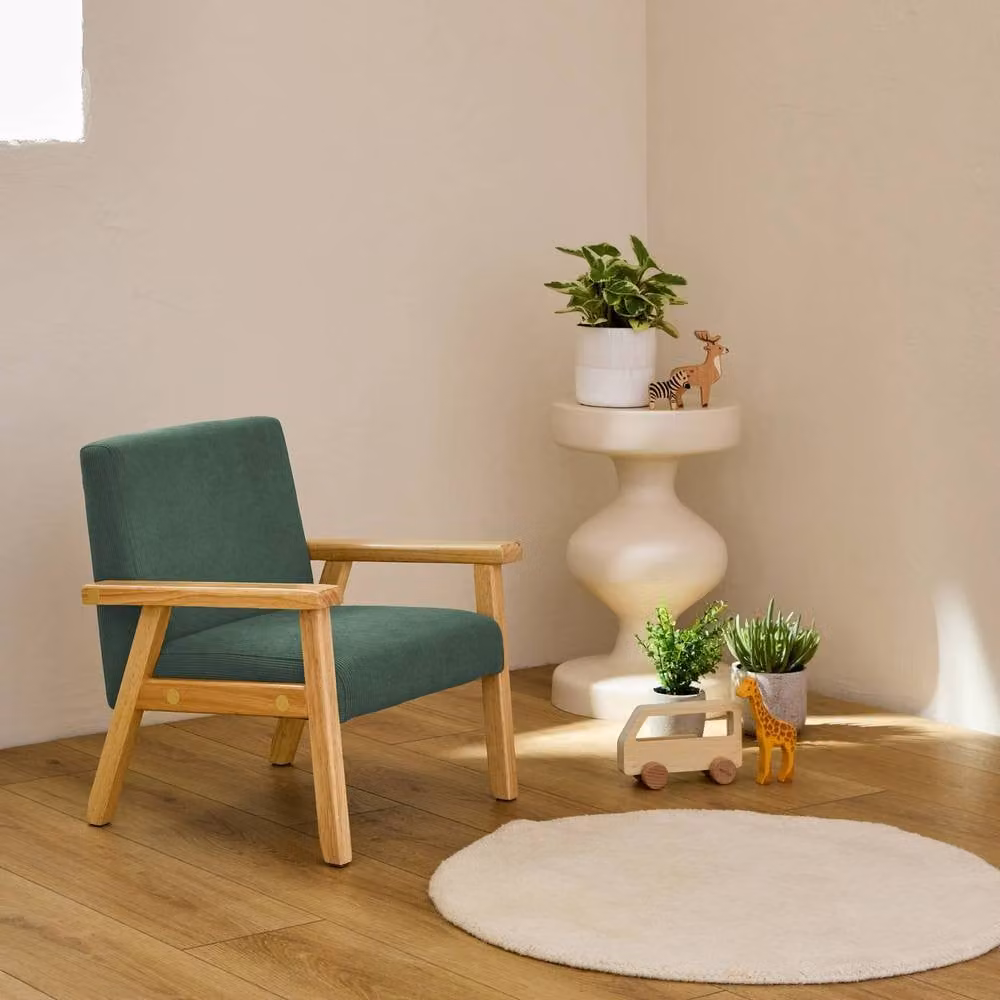 sweeek Children's Scandinavian Style Corduroy and Rubberwood Armchair in Khaki – 2