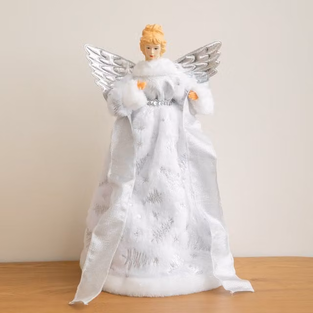 Samuel Alexander Classic White Christmas Angel Tree Topper with Silver Wings, Height: 45 cm – 1
