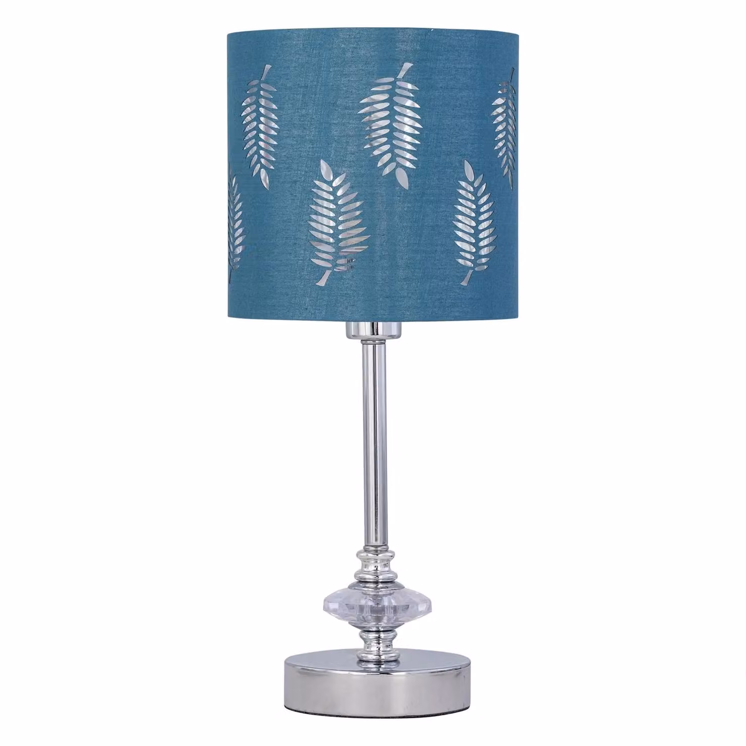 First Choice Lighting Set of 2 Chrome Jewelled Table Lamps with Petrol Blue Fabric Shades – 2