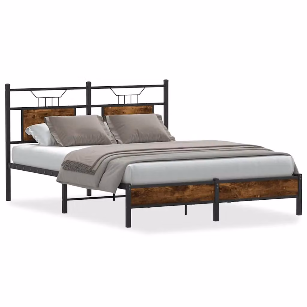 Berkfield Home Smoked Oak Bed Frame in Brown, Engineered Wood, W/D/H: 140 x 190 cm – 2