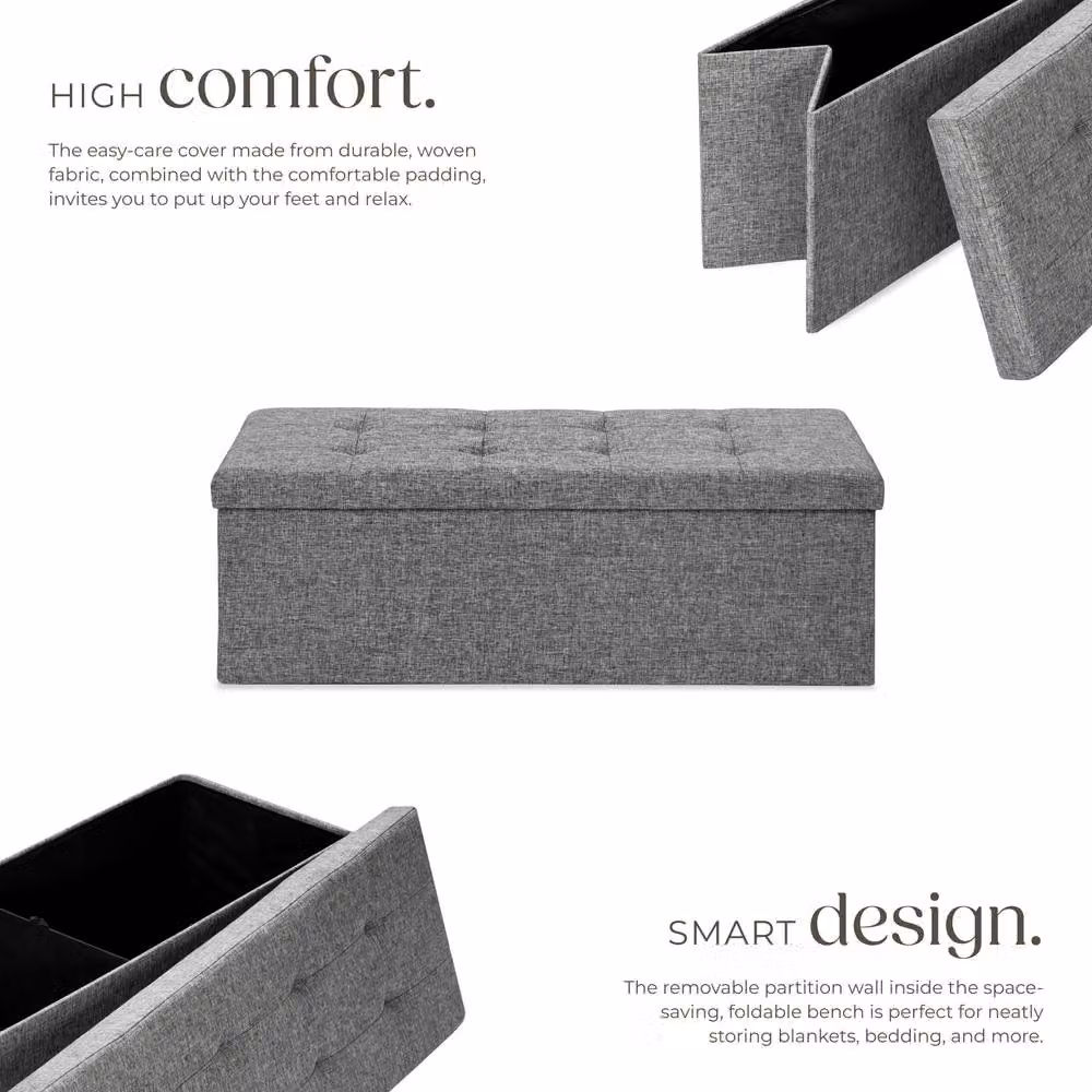 tectake Modern Rectangular Storage Stool in Light Grey with Removable Fabric Cover – 3