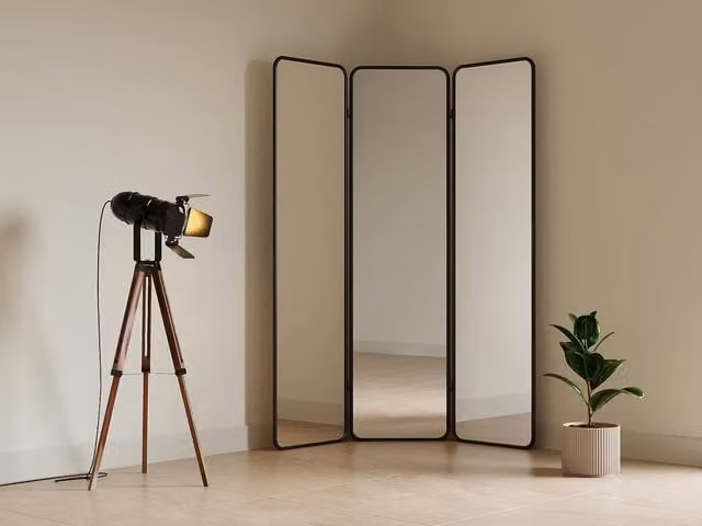 Vente-unique MIROLY Metal Mirror Room Divider, Black, W: 146 cm, H: 180 cm – 1