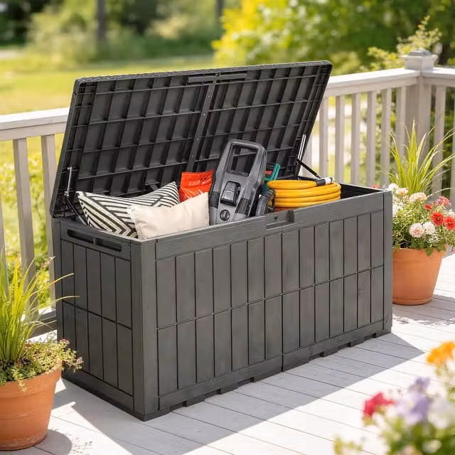 Outsunny 440L Waterproof Lockable Resin Garden Storage Box in Brown