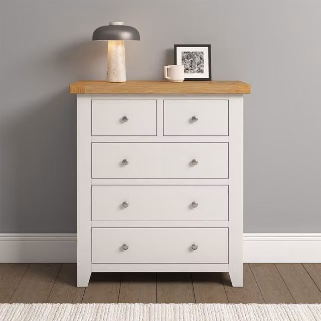 Seconique Oak Wood and Metal Freestanding Bedroom Chest in White or Grey