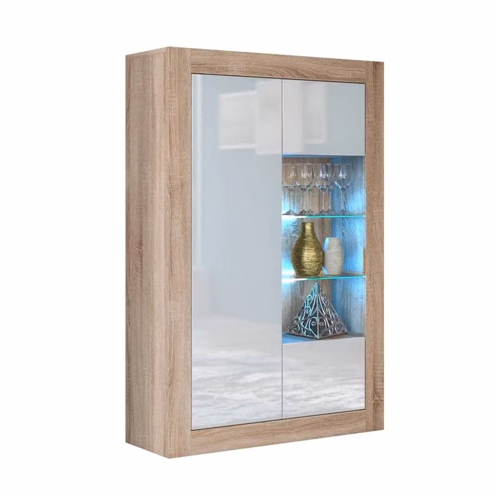 FORGEVIO Modern Sideboard Cabinet with Oak Matt Body and White High Gloss Doors – 2