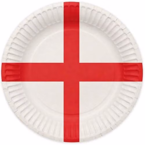 Gem Imports St George’s Cross England Flag Round Paper Plates, Red and White, Diameter: 23 cm, Pack of 10