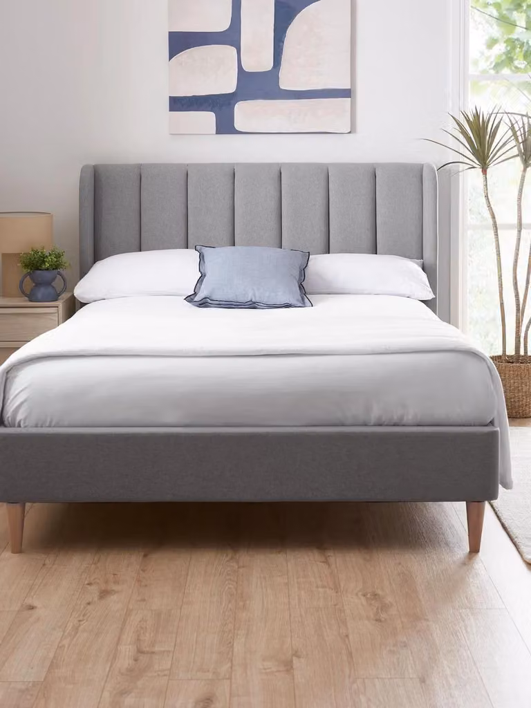 Nook Upholstered Double Bed Frame in Grey, 140 x 200 cm