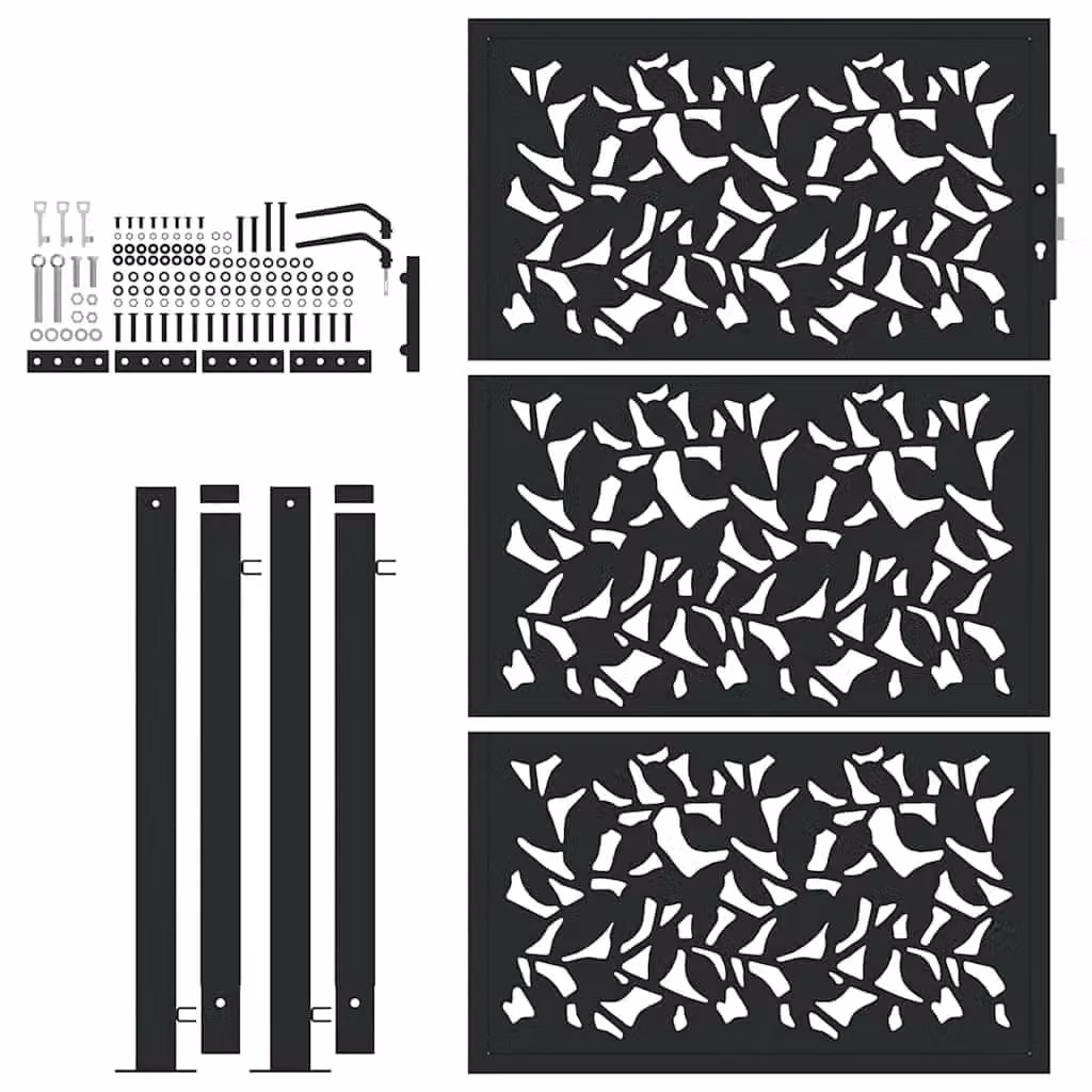 Berkfield Black Steel Leaf Design Garden Gate, W: 105 cm, H: 155 cm – 4