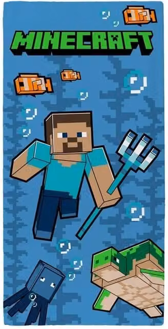 Minecraft Trident Multicolour Cotton Terry Velour Towel, W: 70 cm, H: 140 cm
