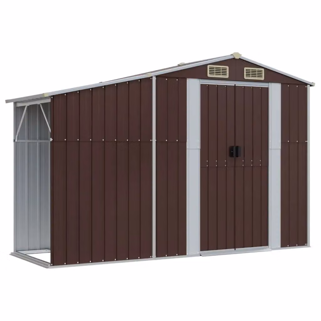 Berkfield Home Brown Galvanised Steel Garden Shed W/D/H: 277 x 93 x 179 cm – 2