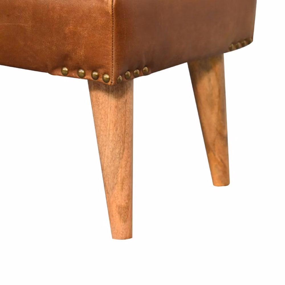 Wyld Haus Alghero Bouclé Bench with Buffalo Leather Strap and Oak Legs in Brown and Beige – 5