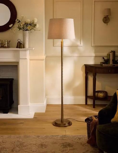 Laura Ashley Sullivan Metal Floor Lamp in Gold and Beige
