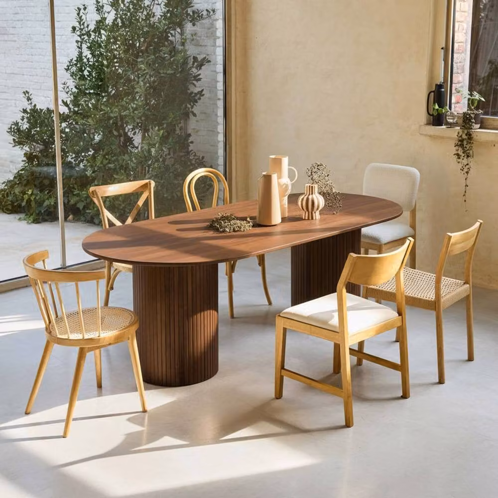 sweeek Oval Oak Veneer Dining Table in Dark Brown, Seats 8 – 4