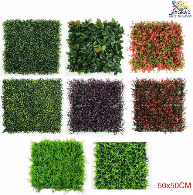 Hygrad Built to Survive Artificial Hedge Boxwood Wall Panel, Green and Red, W/D/H: 50 x 50 x 50 cm