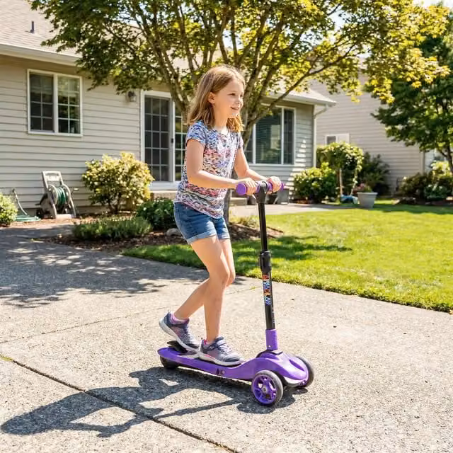 AIYAPLAY Foldable Kids Electric Scooter with Brake and Height Adjustable Metal Frame, Purple