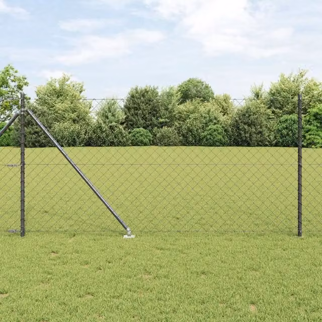 Berkfield Home Grey Galvanised Steel Chain Link Fence with 7 Spike Posts, W: 10 m – 1
