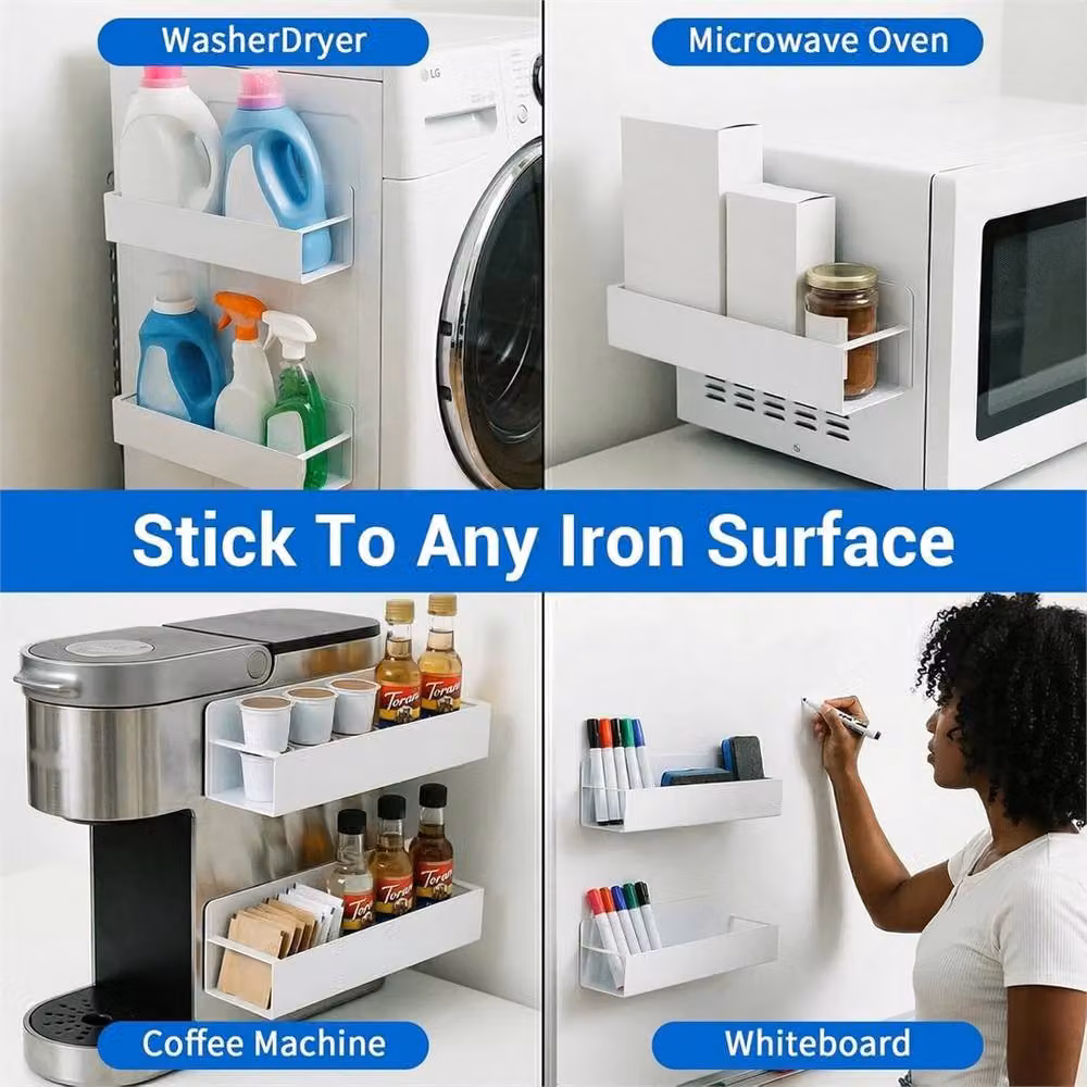 Nordara 4 Pack Magnetic Metal Fridge Spice Racks in White – 4