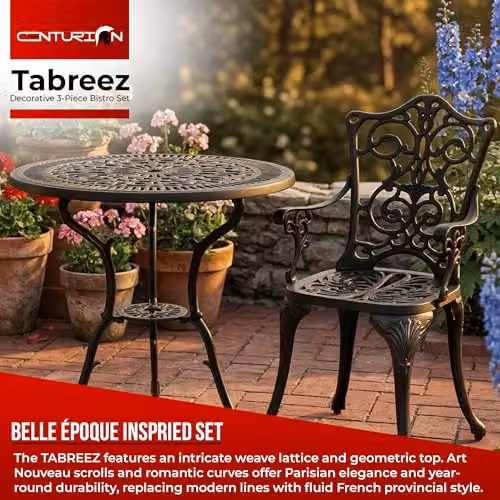 Centurion TABREEZ 3-Piece Bistro Set, Black Powder Coated Aluminium Garden Furniture with Round Table and 2 Chairs – 2