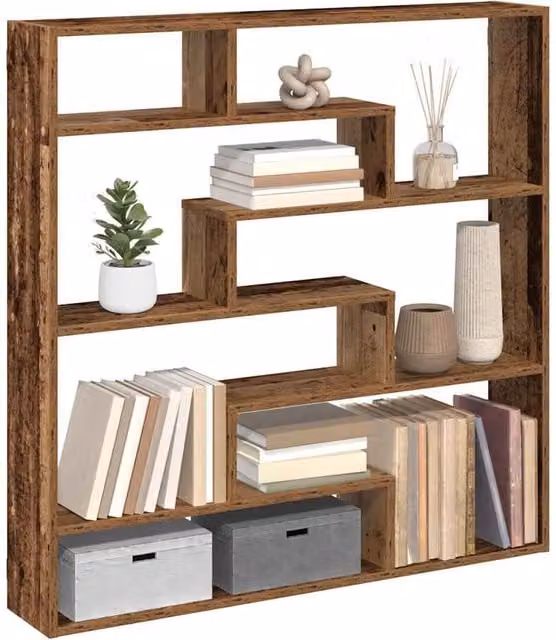 Berkfield Home Wall Mounted 7 Compartment Cube Shelf in Brown Old Wood Finish – 1