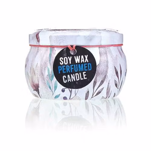 KDMD Floral Art Tin Tealight Candle in Blue, Silver and Multicolour