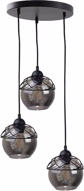 Netlighting Mera Cluster Pendant Ceiling Light in Black with 3x E27 Transparent Glass Spheres, Diameter: 30 cm