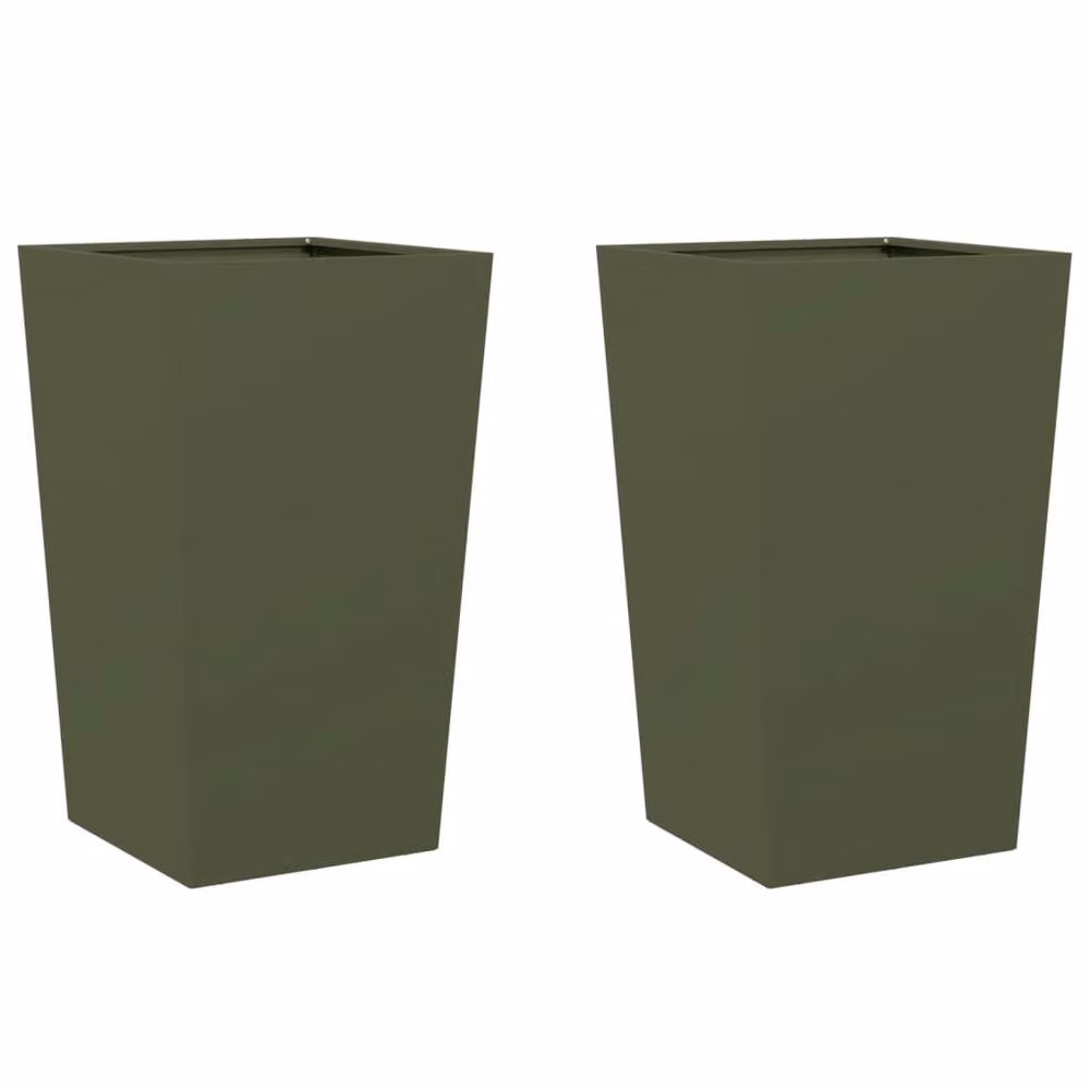 Berkfield Home Garden Steel Planter Tubs, Green, 2 Pack, W/D/H: 45 x 45 x 75 cm – 3