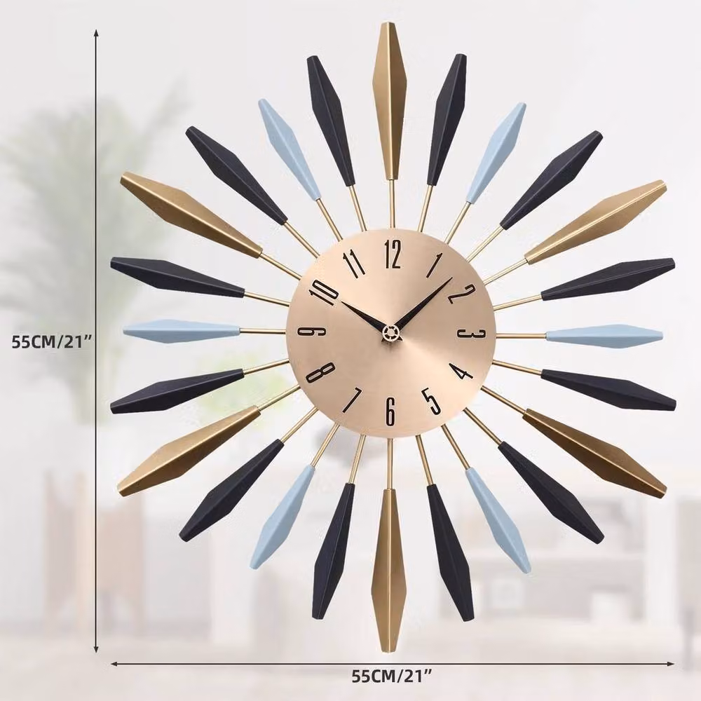 KORVIXA Mid-Century Geometric Round Wall Clock in Multicolour, Diameter: 100 cm – 2