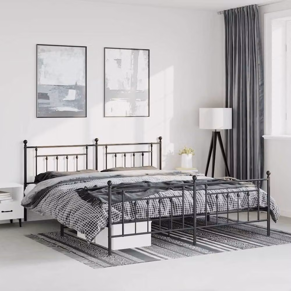 Berkfield Home Metal Bed Frame with Headboard and Footboard in Black W/D/H: 183 x 97 x 187 cm – 2