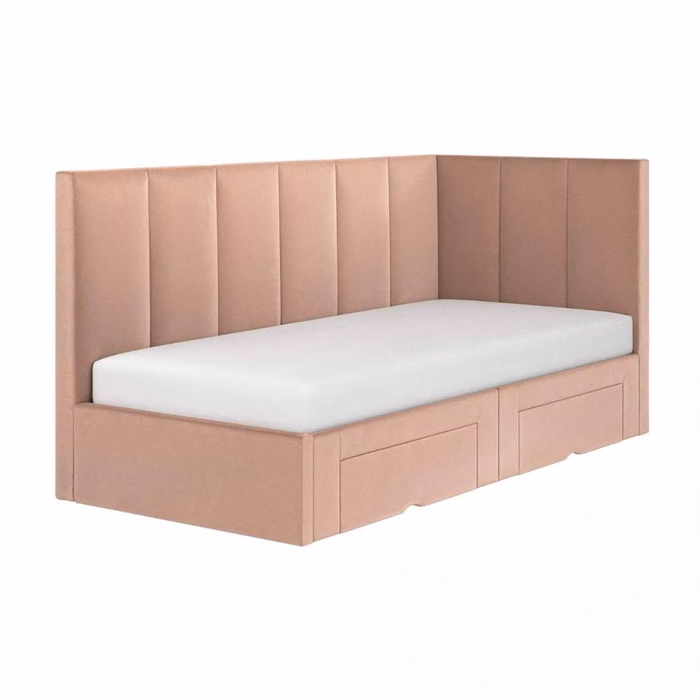 Flair Harley Upholstered Velvet Corner Bed Frame with Storage Drawers in Pink, W/D/H: 100 x 200 cm – 2