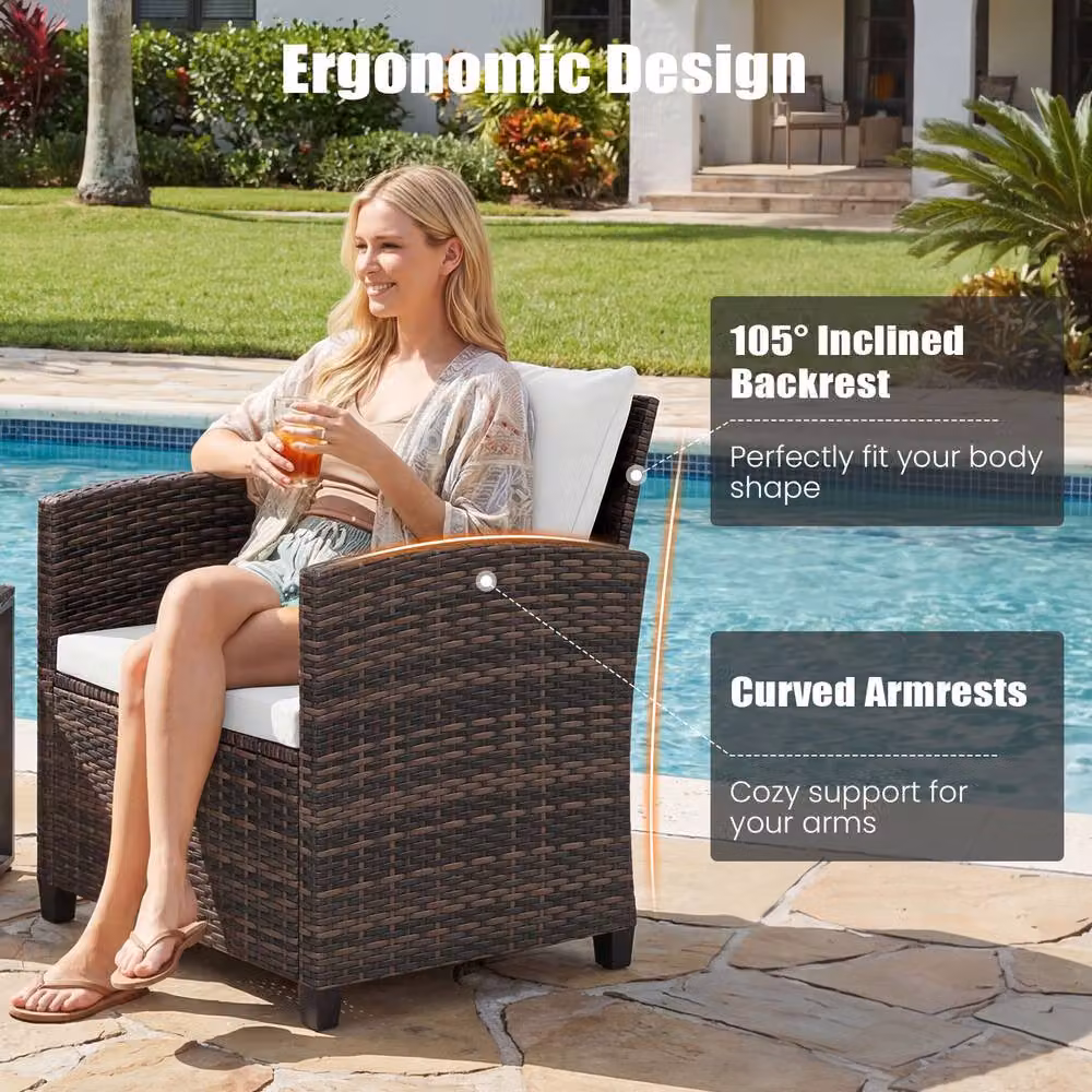 Costway 3-Piece PE Rattan Bistro Patio Furniture Set with Cushions in Beige – 4